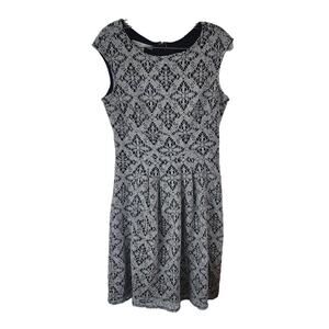 Maggie London Career Royal Blue White Crochet Overlay Fit Flare Midi Dress 10